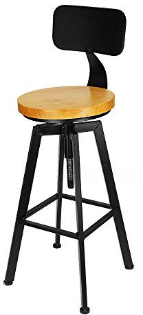 Futchoy Lot de 2 tabourets de bar - Design industriel - Bois + métal - Hauteur réglable : 64-84 cm