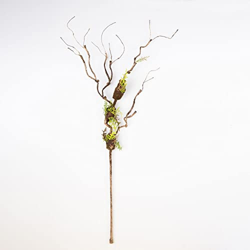 artplants.de Kunstzweig Korkenzieherweide RODRIK, Moos, Farn, braun-grün, 90cm - Deko Korkenzieherzweig