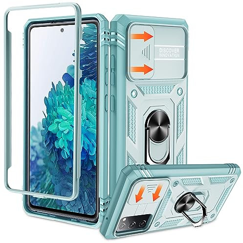 Echter Militärischer für Samsung Galaxy S20 FE Hülle (Unzerstörbar Stoßfestigkeit), Kameraschutz +360° Drehbarer Ständer +PC Bumper Schutzhülle Fallschutz Kratzfest Handyhülle Samsung S20 FE, Grün