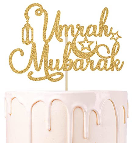 Gold Glitter Umrah Mubarak Cake Topper, Happy Eid/Eid Mubarak/Ramadan Mubarak, Festival Ramadan Party DecorationsSupplies