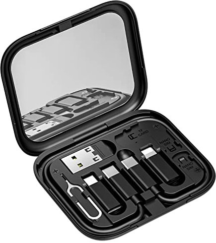 sicotool Multi Usb Adapter Kit Set Box, 60W Travel Cable Kit, Universal Reise Ladekabel Adapter Multi with Micro/Lightnieng/Type C Kabel mit TF/SIM-Kartenhalter für iPhone, iPad, Kameras & mehr