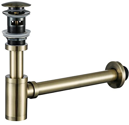 Siphon de lavabo de salle de bain en bronze avec bonde pop-up - A avec trop-plein