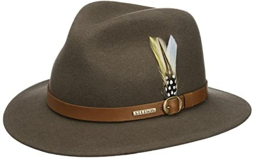 Stetson Traveller VitaFelt Wollhut Hut mit Federn Robuster Outdoor-Filzhut Made in USA Damen und Herren Herbst Winter Taupe XL (60-61 cm)