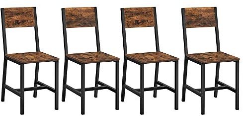VASAGLE Esszimmerstühle, Küchenstühle, 4er Set, Metallrahmen, für Esszimmer, Wohnzimmer, Küche, vintagebraun-tintenschwarz LDC093K02