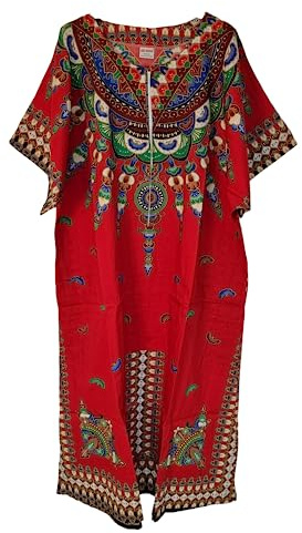 Vestido largo de caftán para mujer, 100% algodón, estampado africano, talla única, holgado, estilo holgado