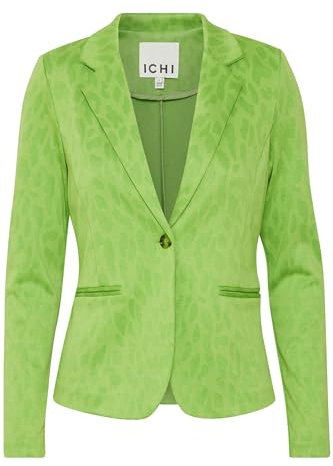 ICHI IHKATE Leopard Jacquard Damen Blazer Jackenblazer Regular fit, Größe:M, Farbe:Greenery Leo Jacquard (202801)