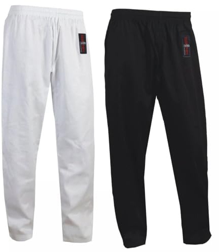 Vader barn/vuxna karate byxor unisex, kampsport träning tävling och turnering byxor Gi Polly bomullstyg kickboxing Aikido Kung Fu byxa, Vitt, 0000/100cm