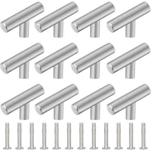 Gearmax 12 Pièces Boutons de Placard Acier Inoxydable Poignée de Meuble Cuisine Boutons de Tiroir Acier Brossé Poignée en T pour Porte D'armoire