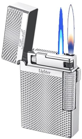 Doppelflammen-Feuerzeug, umschaltbare Feuerzeuge mit weicher/Jet-Flamme, Winddichte, nachfüllbare/einstellbare Butan-Feuerzeuge, Geschenk for Sammlung/Zigarette/Zigarre/Kerze (Color : T4)