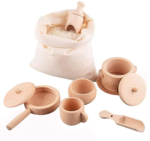 7 Piezas Juguetes De Sensoriales De Madera para Niños, Juguetes De Cocina Montessori con Cucharas Y Pinzas De Madera, Juguete De Aprendizaje Motor Fino para Niños De 3+ Años