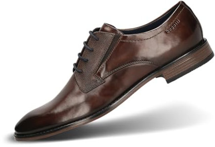 bugatti Herren Derby-Schnürschuh mit geprägten Elementen, Dunkelbraun, 42 EU