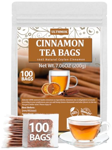 Premium 100 Pure Ceylon Cinnamon Tea Bags, Made with 100% Ceylon Cinnamon Sticks, No Additives & Caffeine Free.