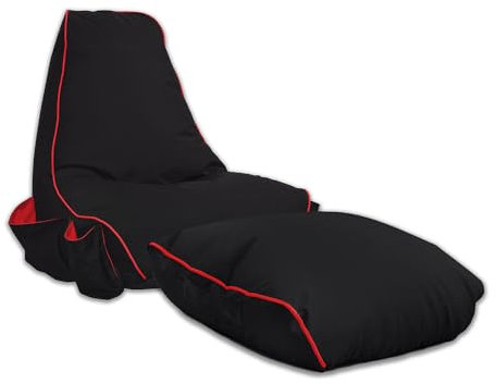 rucomfy Beanbags Black Rugame Gamer Bean Bag Chair with Gaming Pockets. for Teens & Adults. 80 x 97 x 82cm (Red, With Footstool)