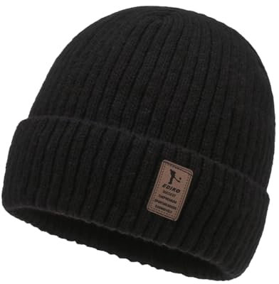 ATSNOSH Nero Berretto Termico a Maglia per Uomo e Donna, Berretto Beanie in Pile Termica, Cappello Invernale Caldo, Beanie Berretto da Corsa, Cappello Ciclismo (IT, Testo, Taglia Unica, Nero)