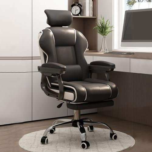 Ergonomischer Schaukelstuhl aus Leder mit höhenverstellbarem Drehgelenk, Rückenlehnenstütze und Latexkissen, Chefsessel für Erwachsene, Schwarz