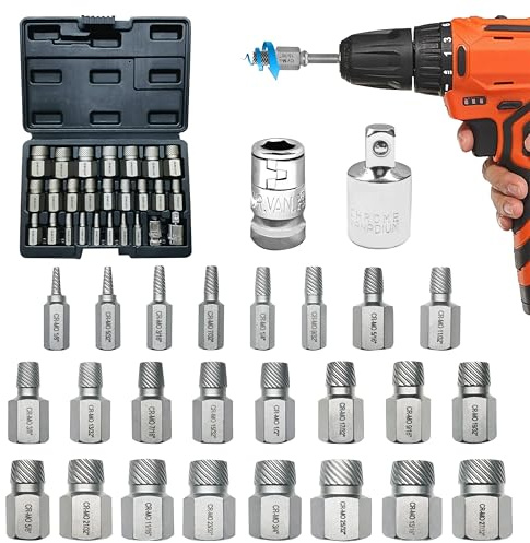 Greywolf 26 pcs Screw Extractor Set with 3/8 Inch Drive, Hex Head Multi-Spline Screw Easy Extraction Bolt Extractor Kit, Broken Bolt Extractor for Removing Broken, Rusted Bolts and Screws