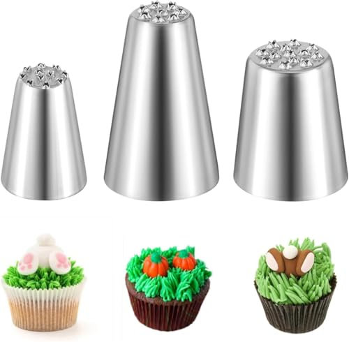 3 Stück Spritztüllen Aus Gras,Spritztülle Grastüllen für Kuchendekoration,Tüllen für Spritzbeutel Profi Gras 304 Edelstahl,Spritztüllen Großgras für Kuchendekoration,Gebäck,Fondant,Werkzeuge
