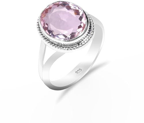 Bague de promesse traditionnelle en argent sterling 925 avec améthyste rose, faite à la main, pour femme et homme, HQ-SR58-PAMTST-4