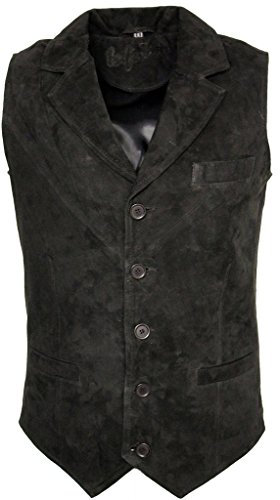 Infinity Leather Männer Glatte Ziegen-Veloursleder Classic Smart Schwarz Leder Weste S