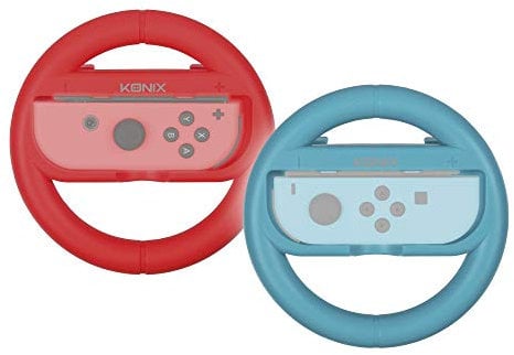 Konix Mythics Pack de 2 supports volants Dual Wheels pour manettes Joy-Con Nintendo Switch et Switch OLED - Bleu néon et rouge néon