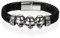 JewelryWe Schmuck Herren Biker Armband, Gotik Punk Rock Totenkopf Schädel Geflochten Leder Edelstahl Armreif Armschmuck, Magnet Verschluss, Schwarz Silber