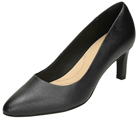 Clarks Ladies Textured Court Shoes Calla Rose - Black Leather - UK Size 4E - EU Size 37 - US Size 6.5W