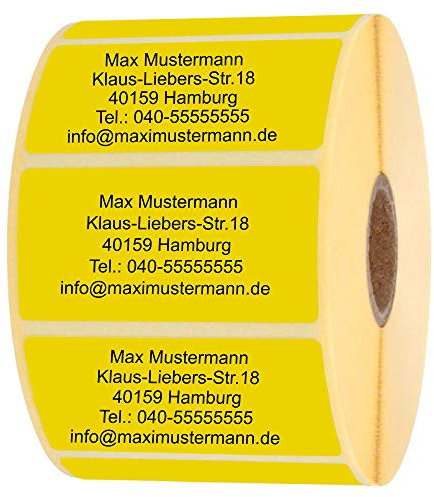 INDIGOS UG Adressetikette - Namensaufkleber - gelb - 1000 Stück personalisierbar - selbstklebend - 40 x 22 mm - verschiedene Varianten