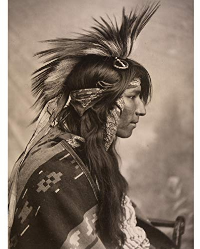 Cree-Indianer-Kopfschmuck alter Foto-Kunstdruck Leinwand Premium Wanddekoration Poster Wandbild