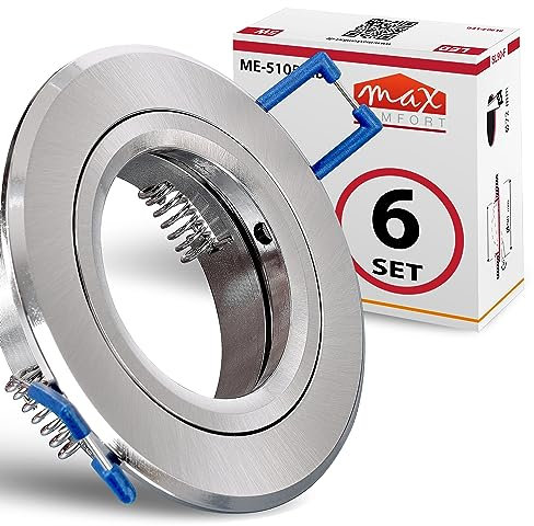 max K O M F O R T 6er SET Einbaustrahler SET Edelstahl-Optik mit GU10 Fassung RUND Klickverschluß Einbauleuchte Einbauspot LED/Halogen Rahmen Rostfrei Deckenspot Strahler Spot 5105