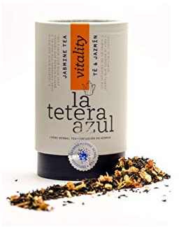 LA TETERA AZUL Premium Schwarzer Tee Mit Jasmin. Anregung der Infusion. Bulk-Flasche von 100 Gramm für 40 Infusionen.