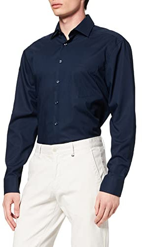 Seidensticker Herren Mens Regular Longsleeve Cotton Business Shirt, Dunkelblau(001000), 41 EU