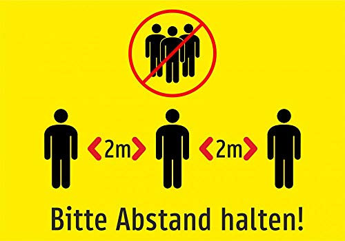 Bitte Abstand 2m halten! (gelb) - 210 x 297 mm, A4, Aufkleber