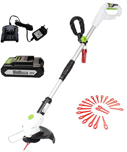 TRUTZHOLM Akku Rasentrimmer inkl. 20 V 2,0 Ah Akku & Ladegerät Schnittkreis 26 cm 2in1 Trimmer & Kantenschneider mit Schutzhaube Kantenschutzbügel Führungsrädern Motorsense inkl. 20x Ersatzmesser