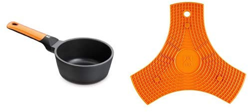 BRA Cazo 16cm Efficient Orange, Aluminio Fundido, Naranja, 16 cm + Salvamanteles, Silicona, Naranja, 2 Unidades