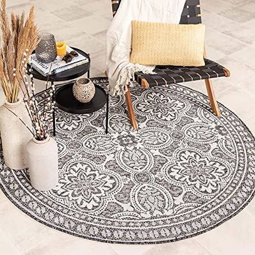 FRAAI | Home & Living In- & Outdoor Teppich Rund - Summer Oriental Grau - Wetterfest - Polypropylen - Flachgewebe - Balkon, Garten/Terrasse - Terrasse - Rug