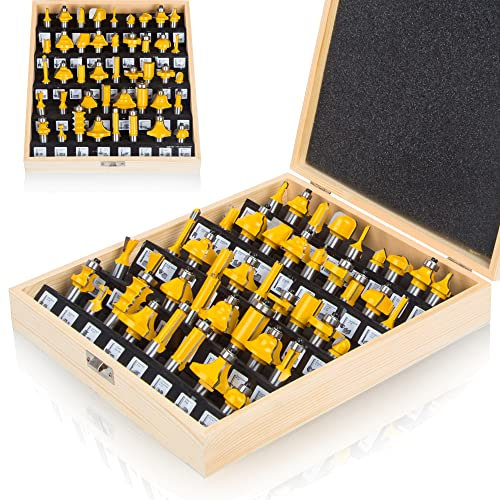 MAYLINE Router Bit 43 PCS Elegant Picture Frame Molding Woodworking Tool 1/2 Inch Shank , Forming Milling Cutter Bits, Wood Miter Carbide CNC Cutting Tool for Doors, Tables (Yellow)