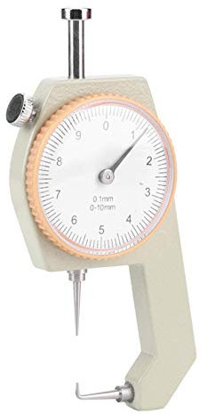 Medidor de espesor de cabeza plana Medidor de espesor portátil Cabeza de cono Dial Calibre 0-10mm Medidor de espesor para cuero para papel (punta curva)