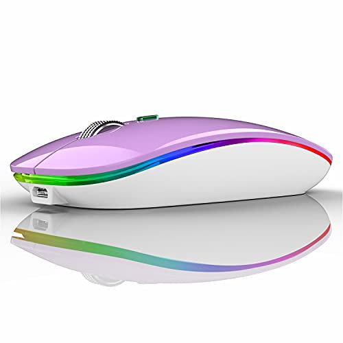 Uiosmuph Ratón Inalámbrico Bluetooth, 2,4 GHz con Receptor Silencioso Dual Models Portátil Mouse con 3 Niveles de Adjustables 1600 dpi para Laptop/MacBook/Android/Portátil, Purple