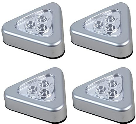 Ex-Pro 4 Pack Triangle LED Light Battery Powered Wireless Night Stick Tap Push Lamp for Wardrobe, Closet, Under Cabinet, Kitchen, Stairs