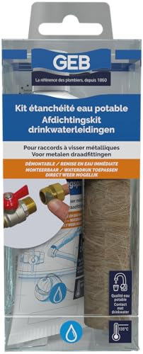 GEB Kit étanchéité Complet pour raccords à Visser métalliques. Démontable - Remise en Eau immédiate - Compatible Eau Potable - Tube 50ml + Filasse 20g, Vert