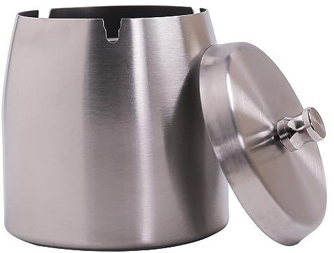 Großer Aschenbecher mit Deckel für Zigaretten, aus Edelstahl, rauchfrei, geruchlos, winddicht, für den Einsatz zu Hause, im Büro, auf dem Tisch oder im Freien (10 x 8,1 x 9,7 cm)