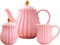 YBK Tech Euro Style Strength Porcelain Tea Sets, Coffee Pot Ceramic Teapot, Milk Jug and Sugar Bowl (Pink)