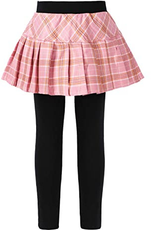 Nimiya Kinder Mädchen Leggings Rock Sportleggings Mit Gefaltete Rock Faltenrock Plaid Hosenrock Karo Schottenrock Skirock Yoga Gr. 98-152 B Pink 134-140