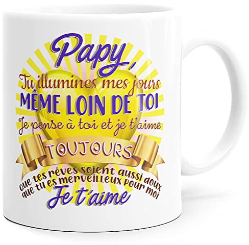 Mug Papy Idée Cadeau Original Fête Grand-Père, Tasse Message Amour Humour Futur Papi Homme Papa Grands-Parents pour Anniversaire Noël.Tu Illumines mes Jours Petit-Enfant.Imprimé en France
