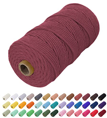 Uiopa Corde Macramé 2mm x 200m, Fil Macramé Coton Corde Coton Naturelle, Ficelle Cordon Macramé Cordelette 2mm pour Tenture Murale, Porte Plante Mural, Rideau, Décoration Bohème (Rouge Rouille)