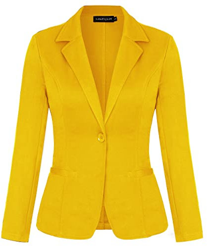 MINTLIMIT Womens Blazer Long Sleeve Open Front Buttons Shawl Collar,Yellow,M