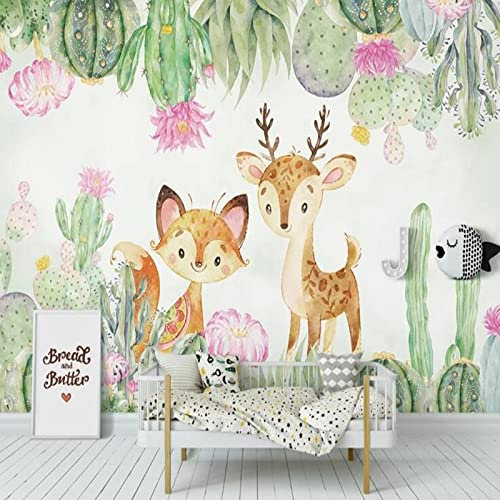YABAOST 3D Wandbild Poster Tapete 300X200Cm Poster Tapete Pvc Wasserdicht Abnehmbare Wandbilder Für Schlafzimmer Pflanze Kaktus Elch Wandbild Tapete Diy Büro Wohnkultur Poster