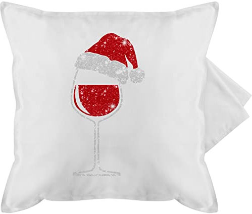 Kissenbezug - Weihnachtskissen Christmas Geschenke - Weinglas mit Weihnachtsmütze I Weihnachtsmotiv Wein I Geschenk Weinliebhaber Weihnachten - 50 x 50 cm - Weiß - weihnachts-kissen weihnacht xmas