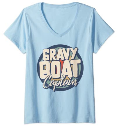 Womens Thanksgiving Gravy Boat Captain Father Dad Autumn Fall Dinne V-Neck T-Shirt