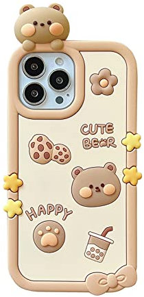 YAKVOOK Kawaii Phone Cases for iPhone 12/12 Pro,Cute Cartoon Strawberry Bear Phone Case with Keychain White Bear Phone Case 3D iPhone 12/12 Pro Case Soft Silicone Shockproof Cover for Women Girls